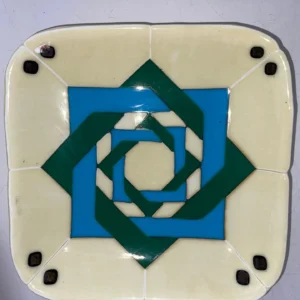 “Aquatic Labyrinth” 9-1/2″ x 9-1/2″ Square Bowl - Fused Glass