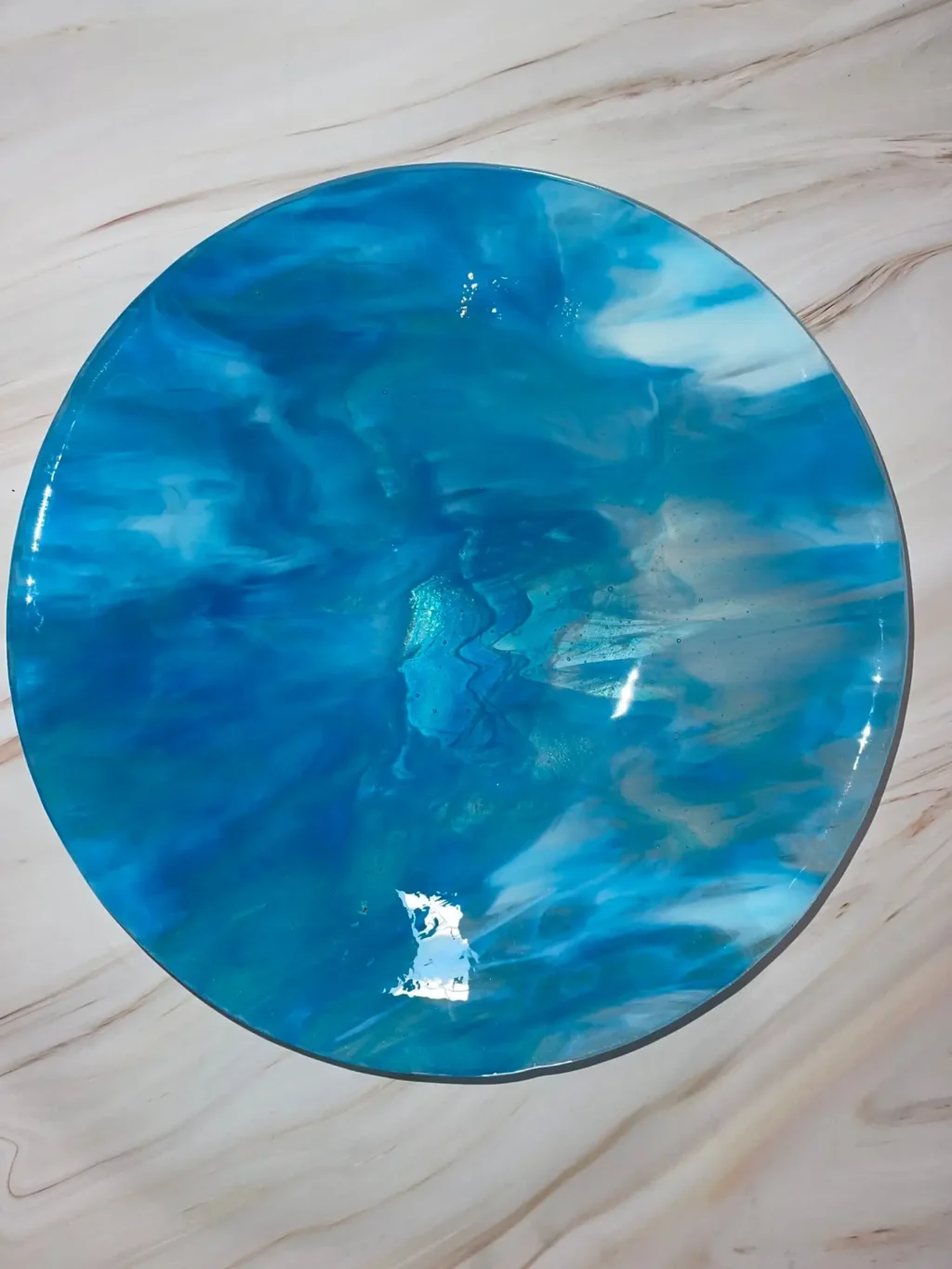 “Swirl of Dreams” 14-1/2″ Round Bowl - Fused Glass