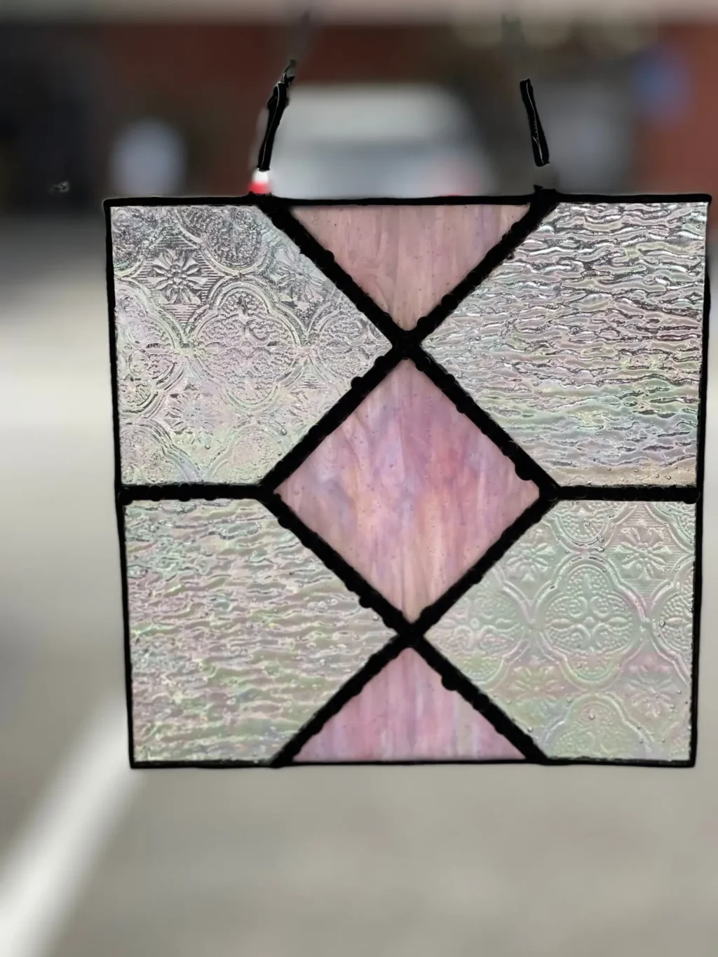 "Dawn Blush" Stained Glass Light Catcher 5 3/4" x 5 3/4" chain included - Image 2