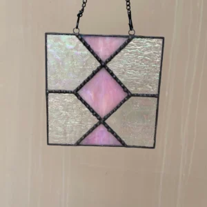 “Dawn Blush” Stained Glass Light Catcher 5 3/4″ x 5 3/4″ chain included - Stained Glass