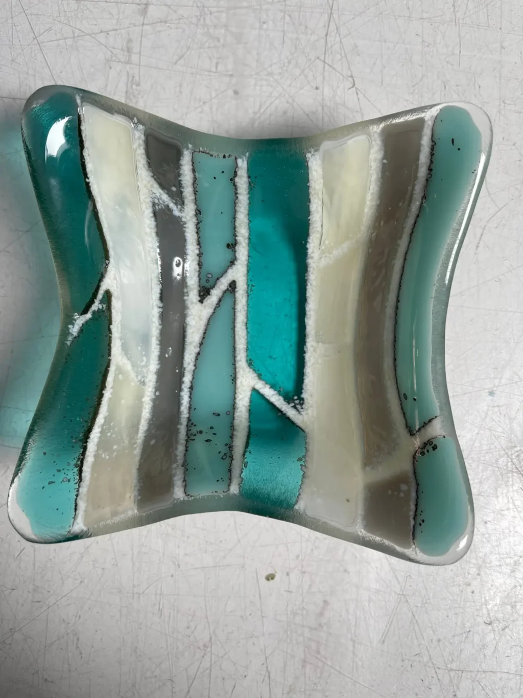 “Aqua Serenity” Small Dish 5″ x 5″ - Fused Glass