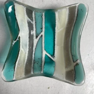 “Aqua Serenity” Small Dish 5″ x 5″ - Fused Glass