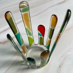 “Retro Blades” Candle Holder 4″ x 4″ - Fused Glass