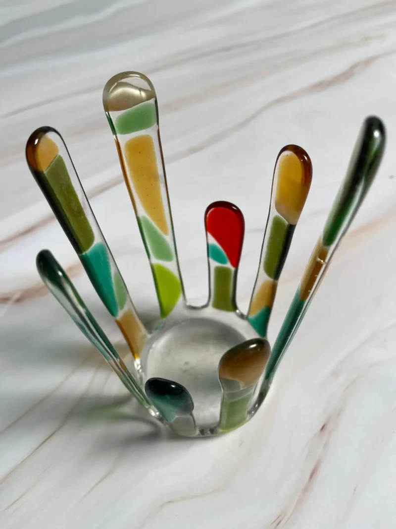 “Retro Blades” Candle Holder 4″ x 4″ - Fused Glass