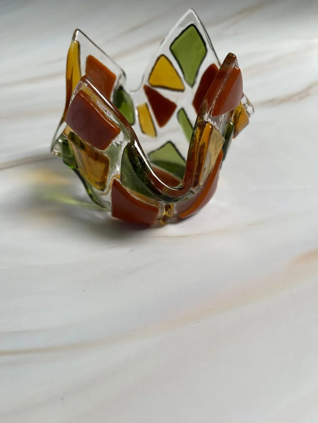 “Autumnal Harmony” Votive Candle Holder 4″ x 4″ - Fused Glass