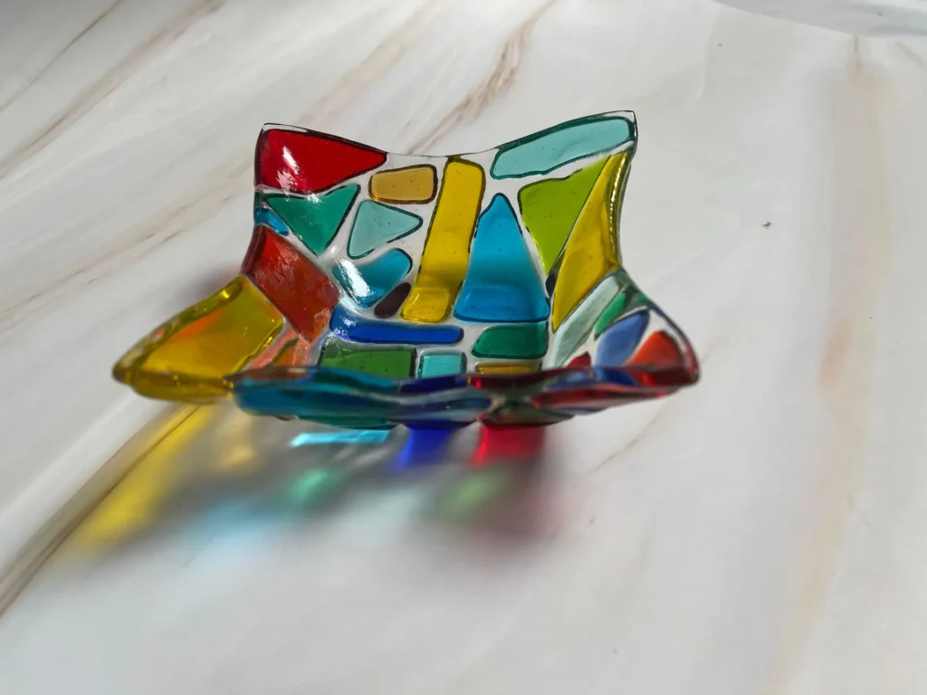 “Harlequin Prism” Small Dish 6″ x 6″ - Fused Glass