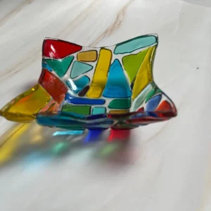 “Harlequin Prism” Small Dish 6″ x 6″ - Fused Glass