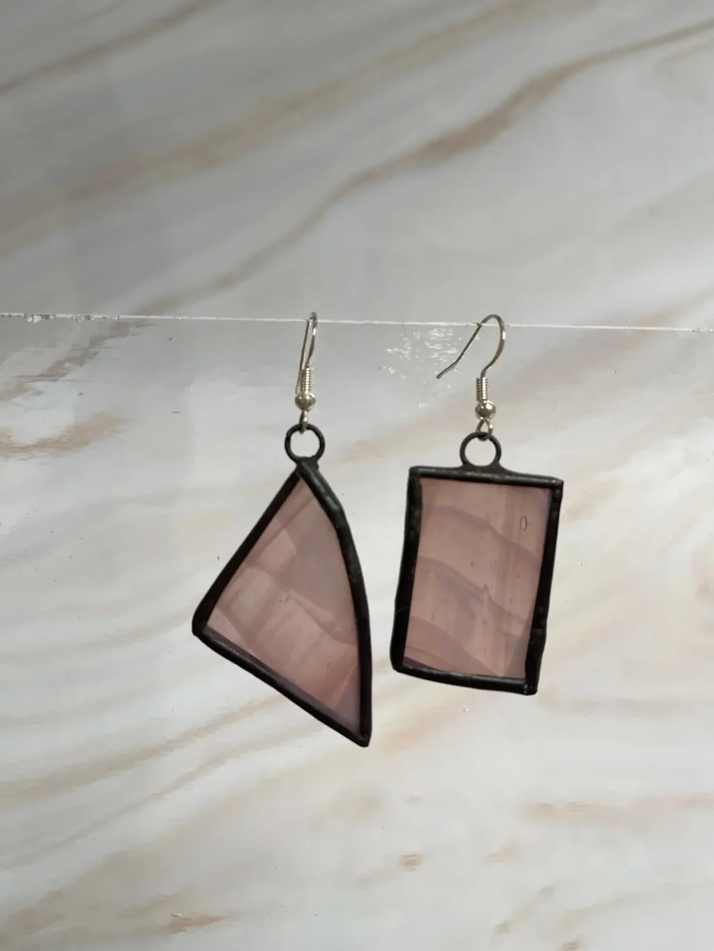 Light Pink Stained Glass Earrings 1 1/2″ - Stained Glass