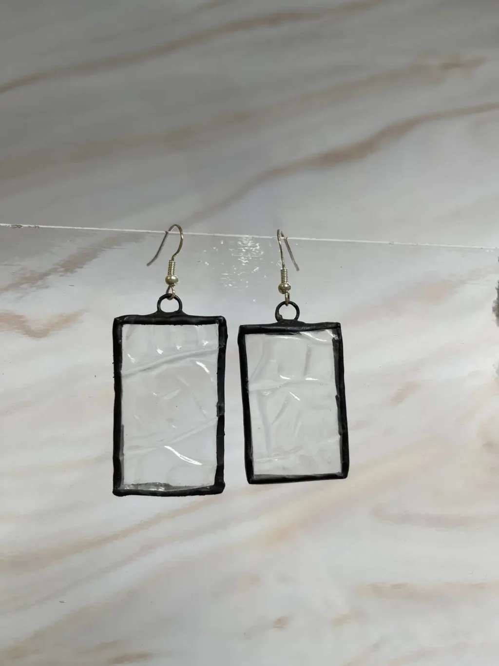 Clear Pebblestone Design Earrings 1 1/2″ - Stained Glass