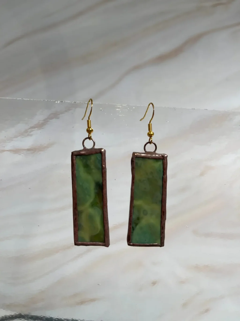 Moss Green Rectangle Earrings 1 3/4″ - Stained Glass