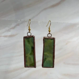 Moss Green Rectangle Earrings 1 3/4″ - Stained Glass