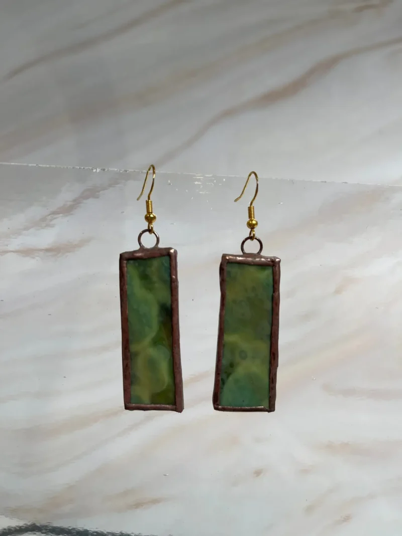 Moss Green Rectangle Earrings 1 3/4″ - Stained Glass