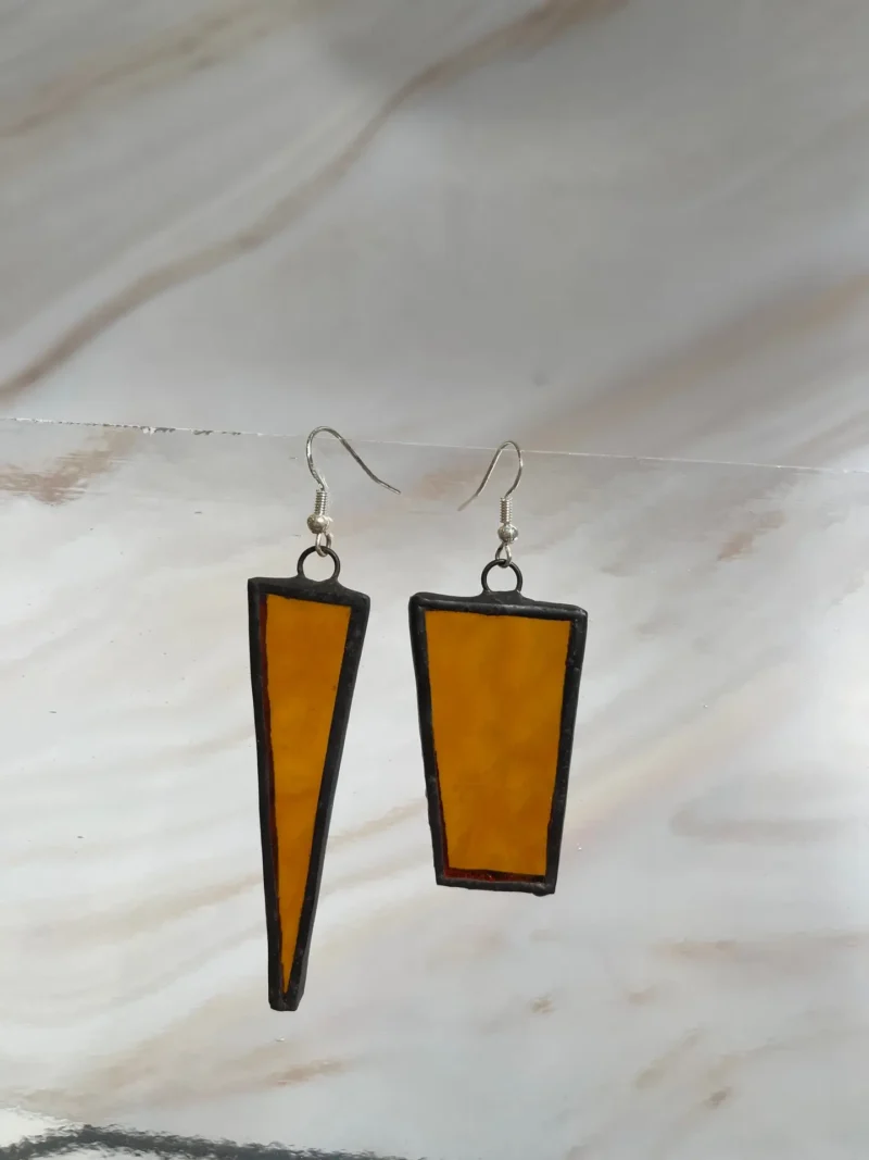 Transparent Orange Earrings 1 1/2″ & 2 1/2″ - Stained Glass