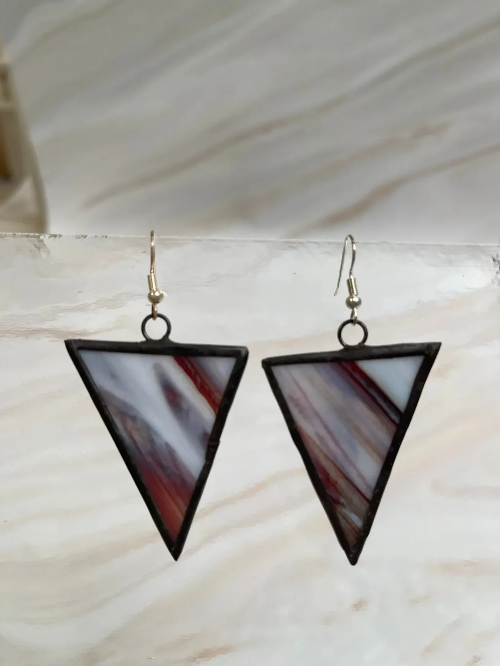 Brown Marble Triangle Earrings 1 3/4″ - Stained Glass