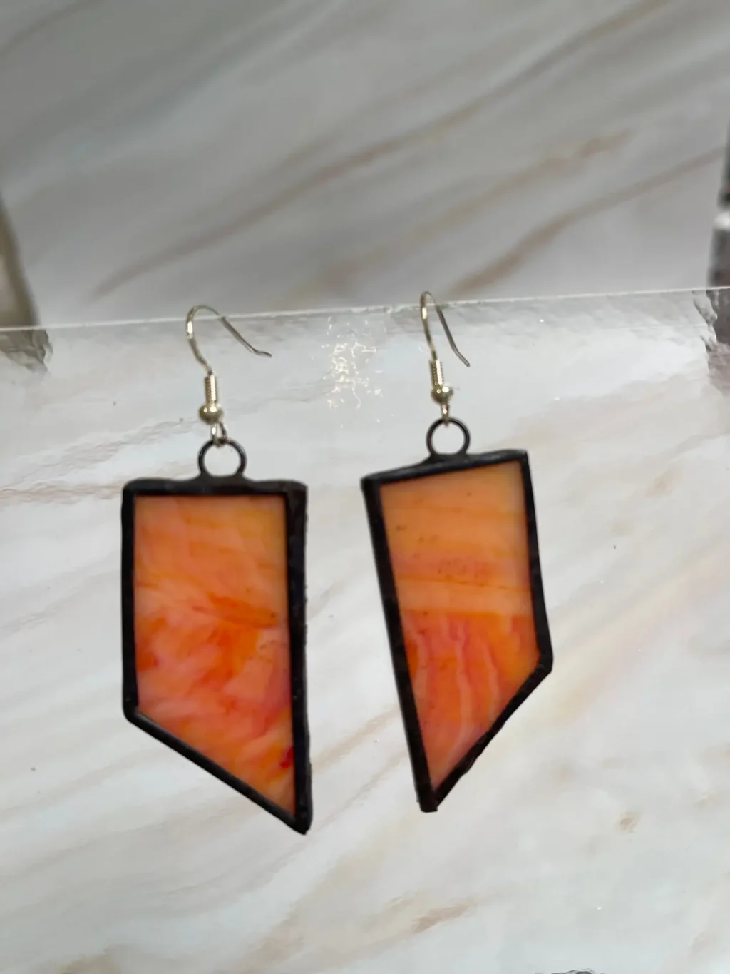 Opaque Orange Earrings 1 3/4″ - Fused Glass