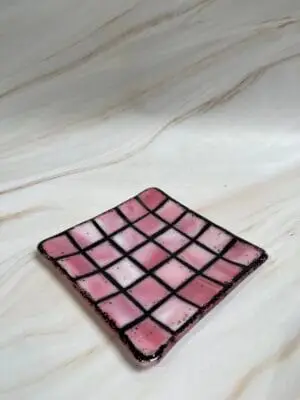 "Blush Grid Elegance" Square Plate 6" x 6" - Image 3