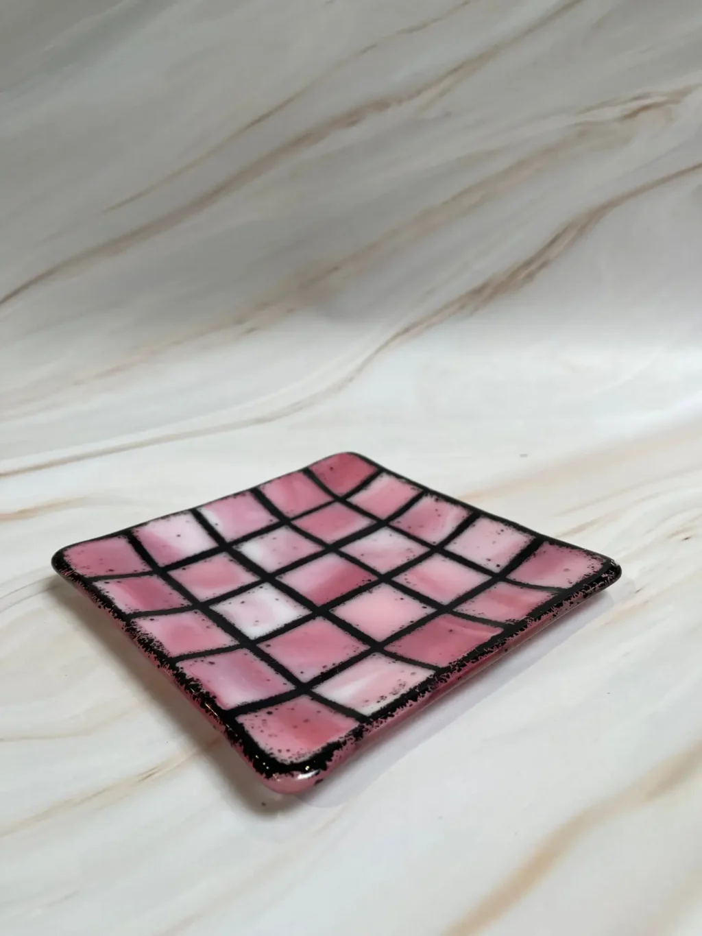 "Blush Grid Elegance" Square Plate 6" x 6" - Image 2