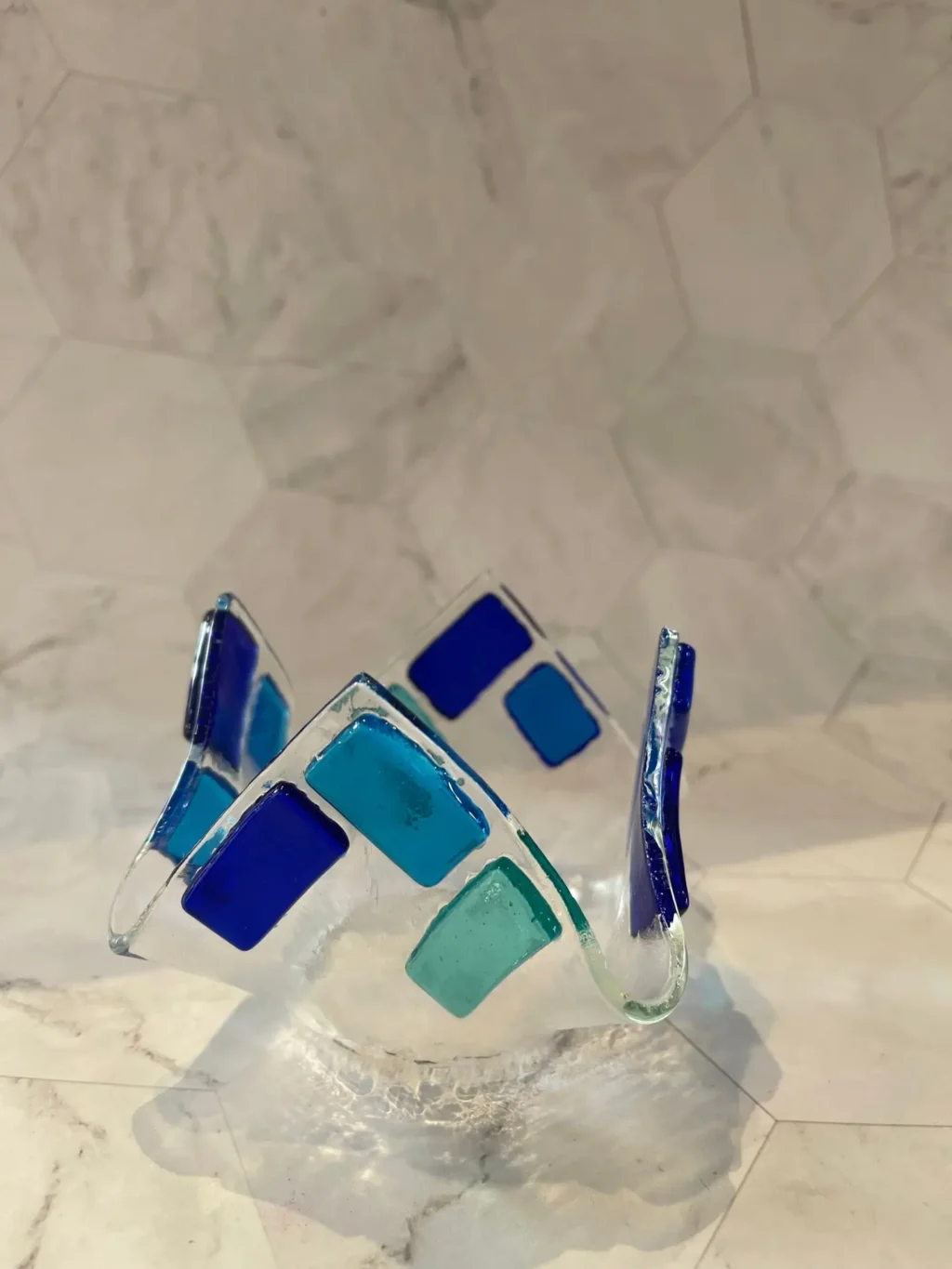 “Seascape Embrace” Votive Candle Holder 4″ x 4″ - Fused Glass