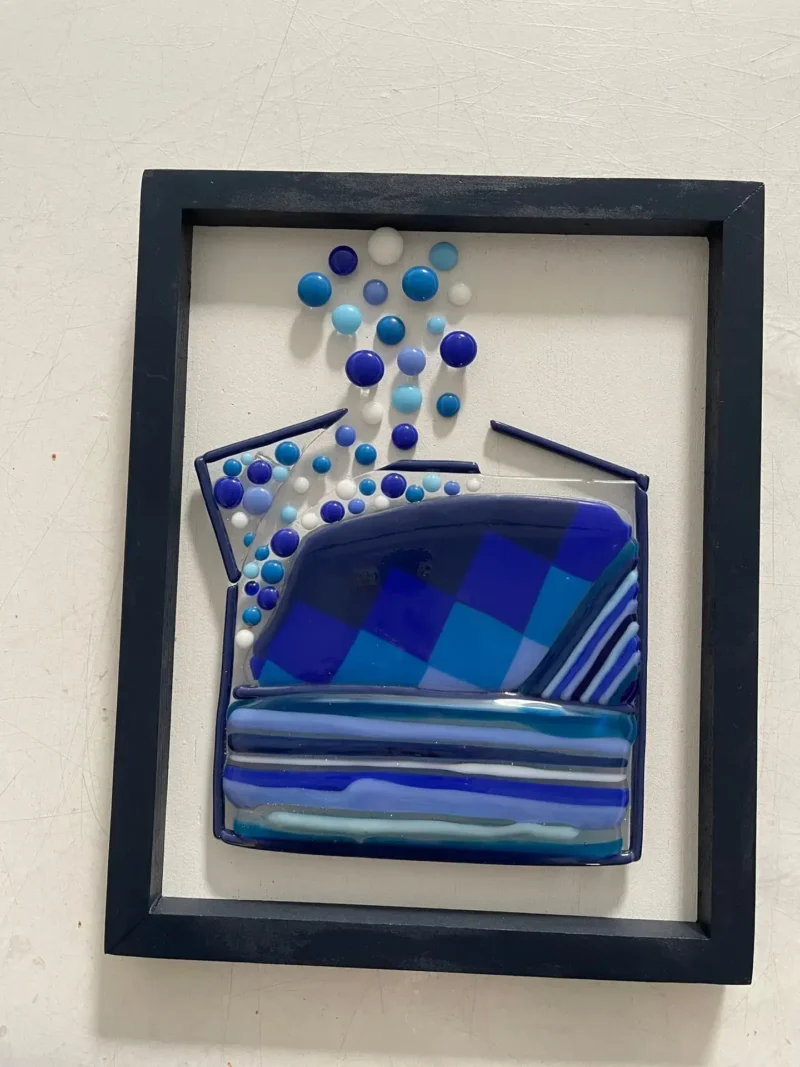 “Blue Mosaic Splendor” Framed Wall Art 10″x 12″ - Fused Glass