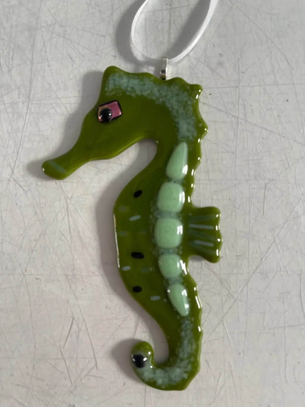 “Meadow Serenade Seahorse” Ornament 2″ x 4″ - Fused Glass