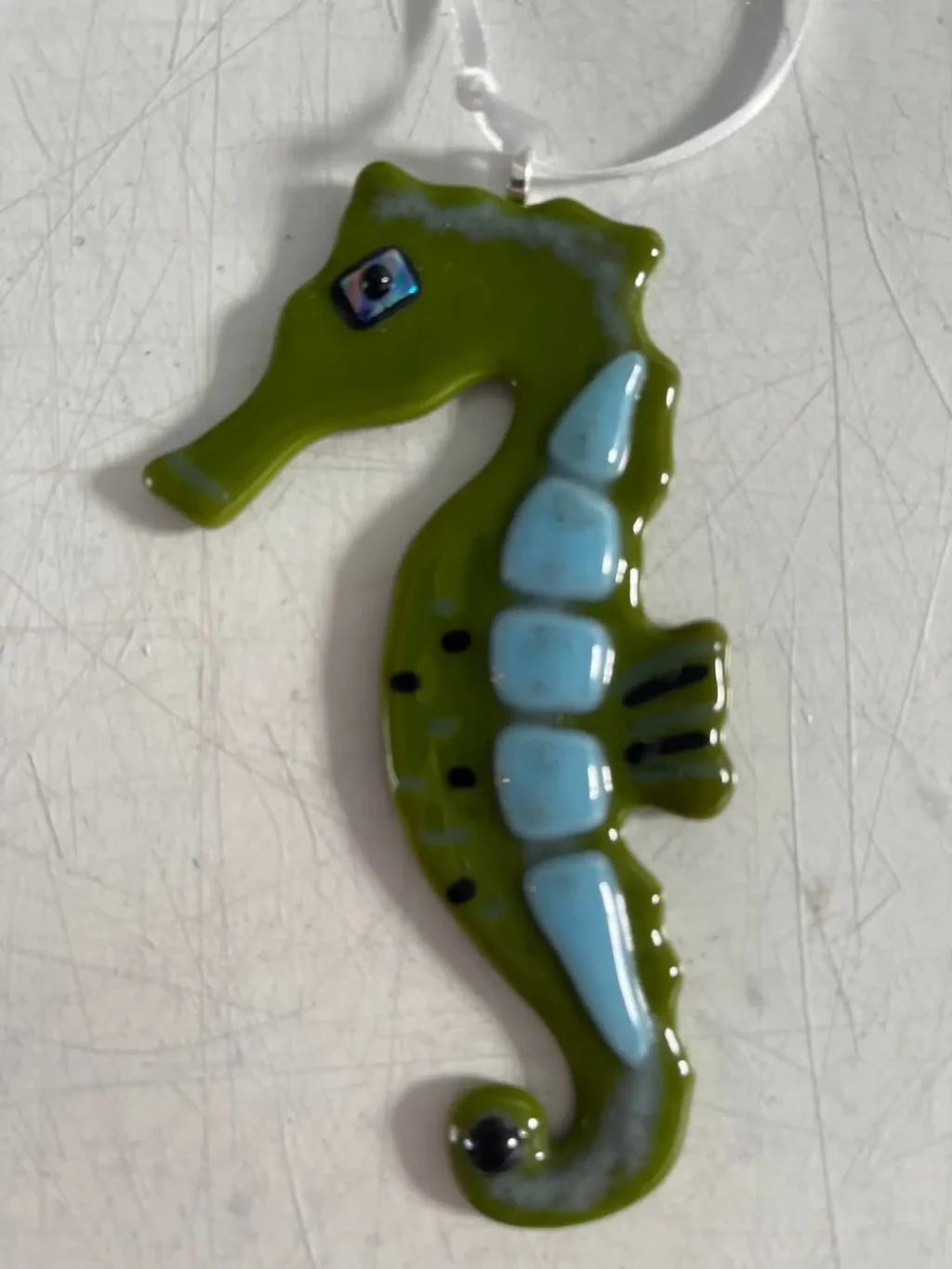 “Sky Reflections Seahorse” Ornament 2″ x 4″ - Fused Glass