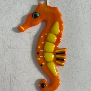 “Sunrise Surprise Seahorse” Ornament 2″ x 4″ - Fused Glass