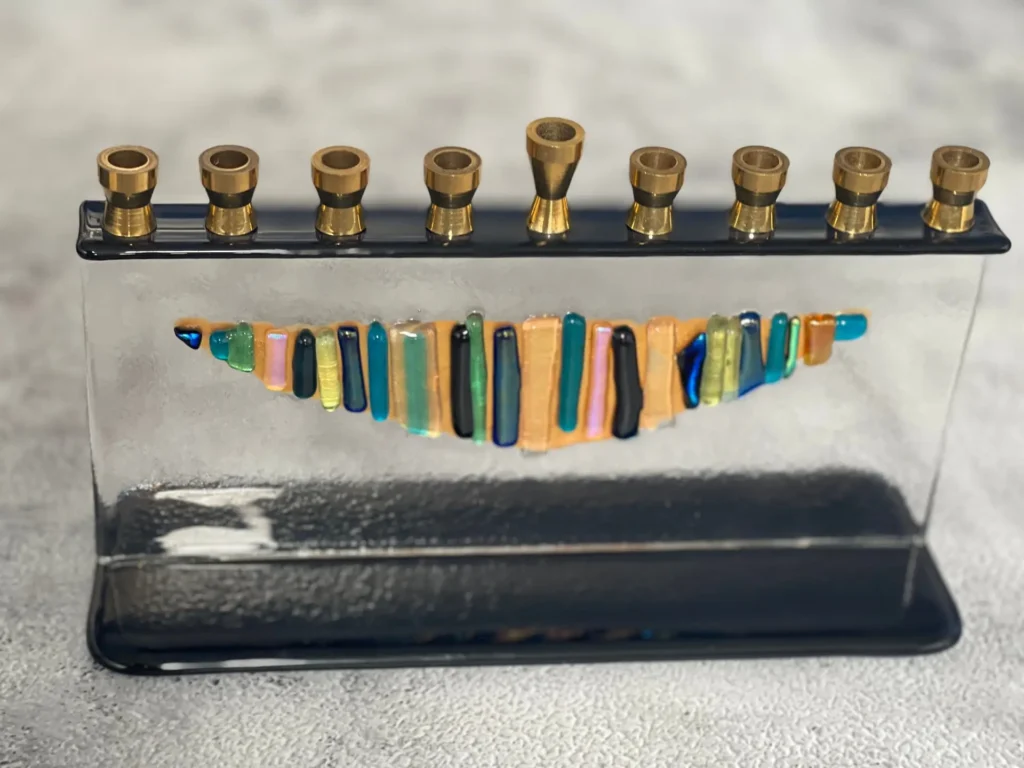 “Spectrum of Light” Menorah 9″ x 6″ x 3″ - Fused Glass