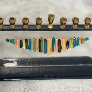 “Spectrum of Light” Menorah 9″ x 6″ x 3″ - Fused Glass