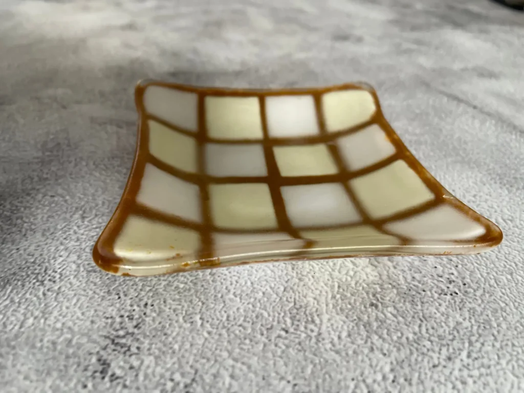 “Caramel Check” Small Dish 4-1/2″ Square - Fused Glass