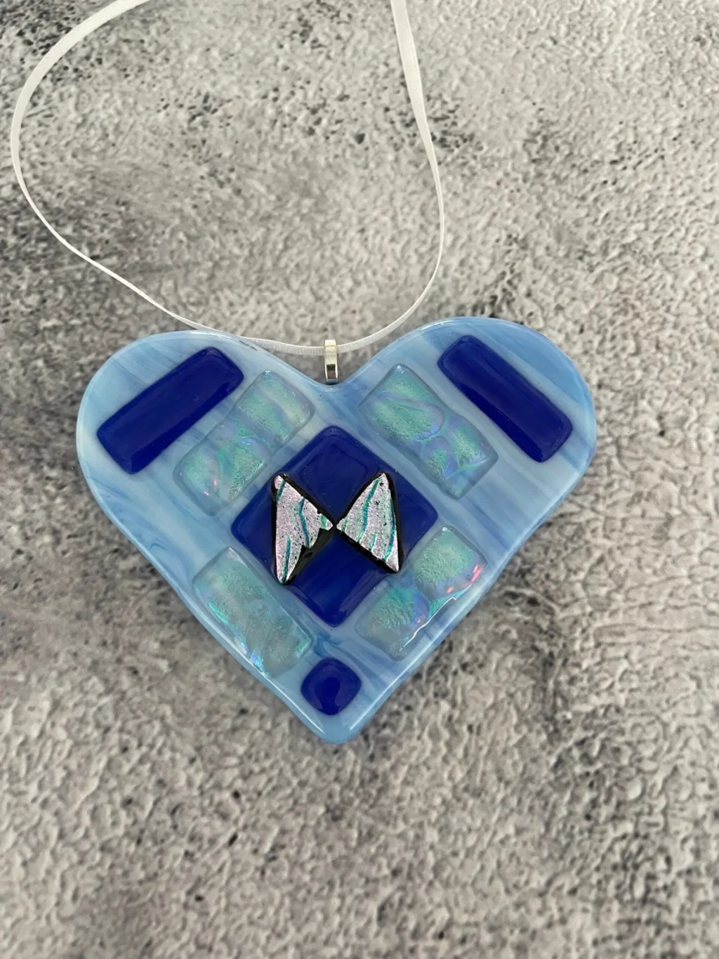 “Serene Reflections” Heart Ornament 3-1/2″ x 3″ - Fused Glass