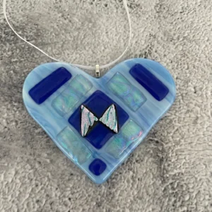 “Serene Reflections” Heart Ornament 3-1/2″ x 3″ - Fused Glass