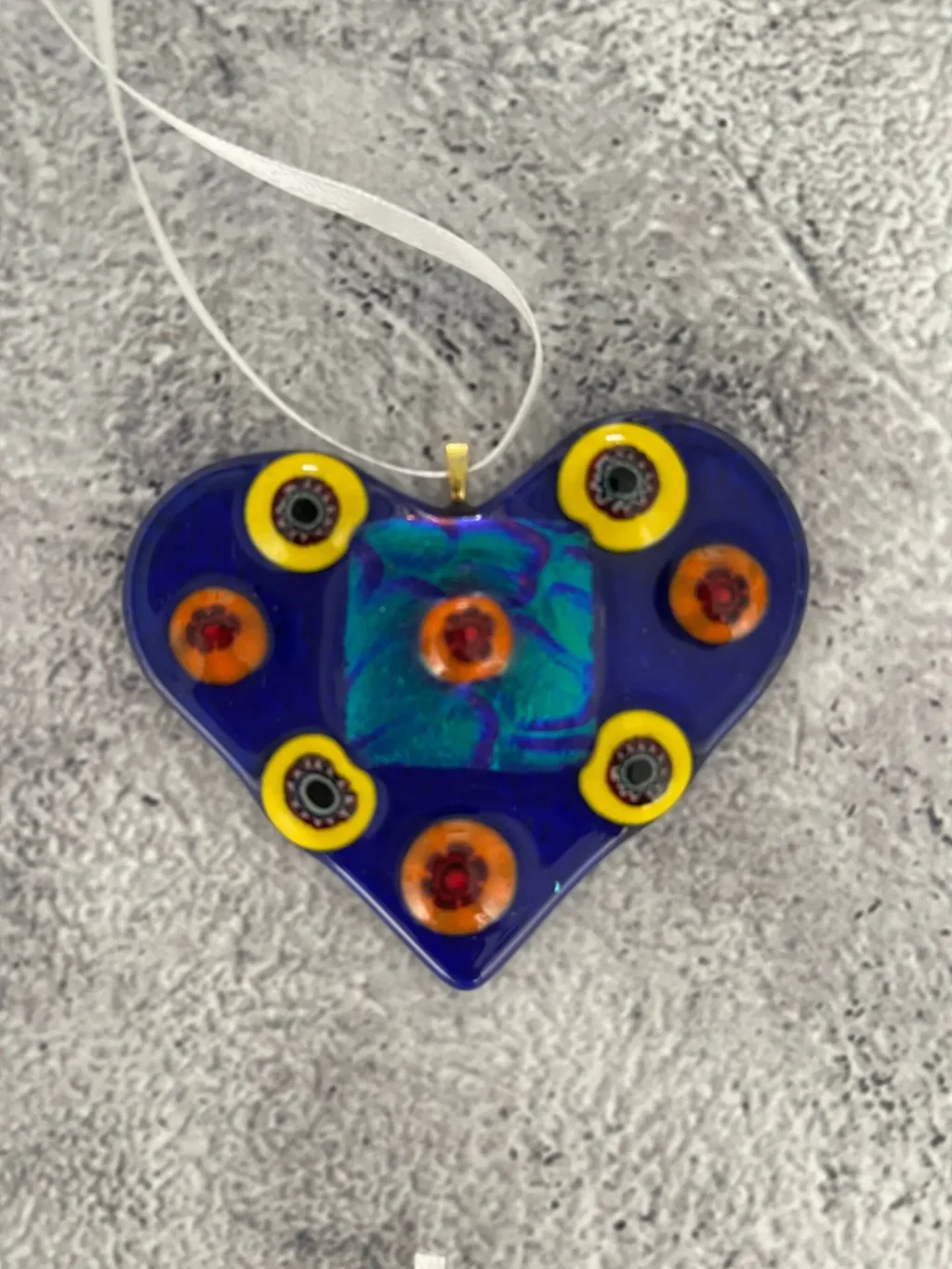 “Vivid Vision” Heart Ornament 3-1/2″ x 3″ - Fused Glass