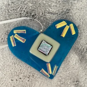 “Celestial Glow” Heart Ornament 3-1/2″ x 3″ - Fused Glass