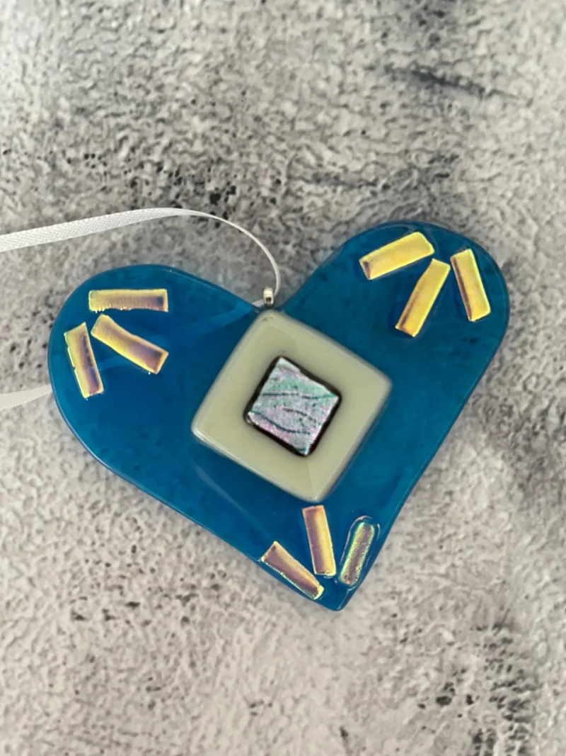 “Celestial Glow” Heart Ornament 3-1/2″ x 3″ - Fused Glass