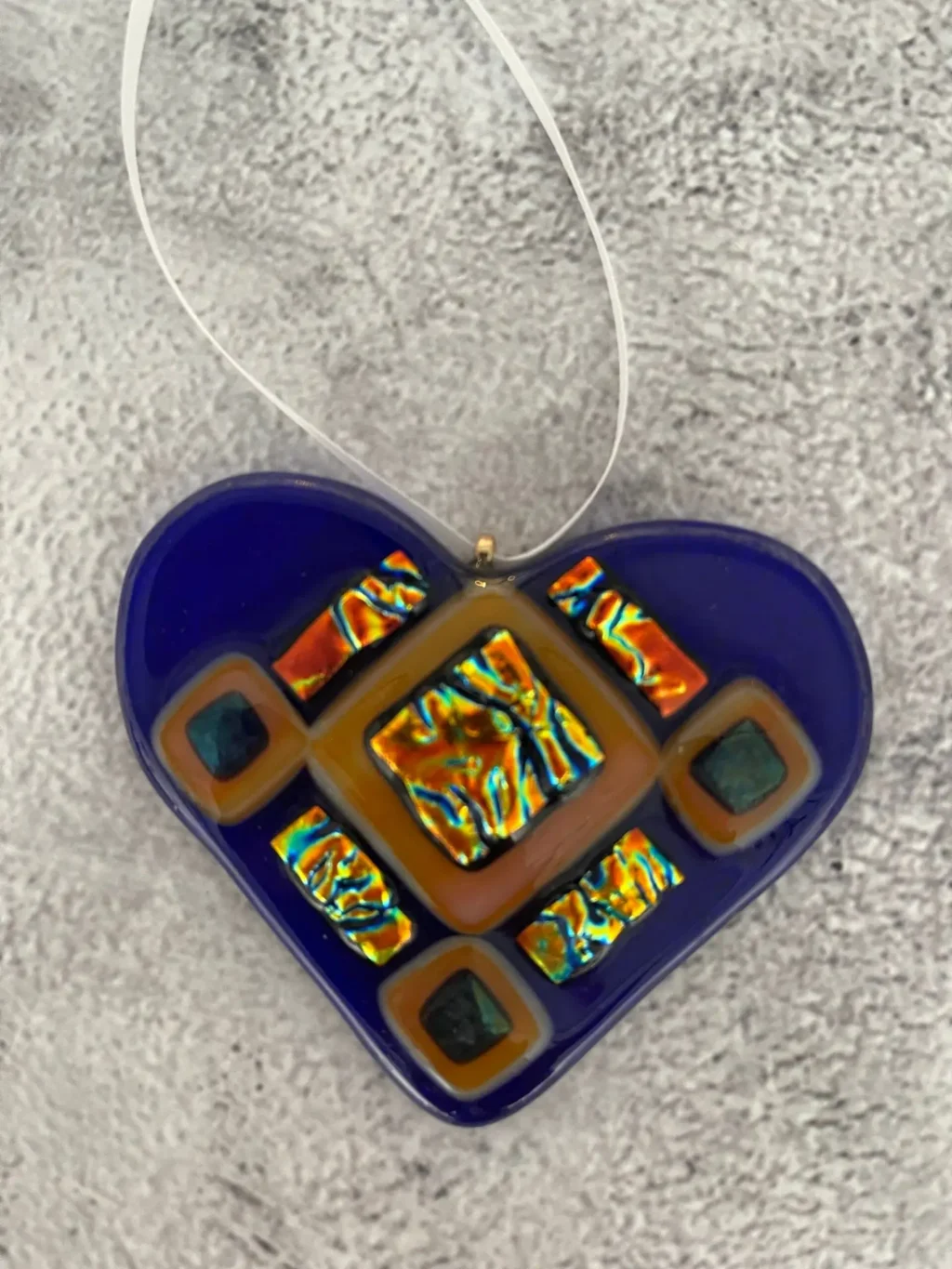 “Vibrant Matrix” Heart Ornament 3-1/2″ x 3″ - Fused Glass