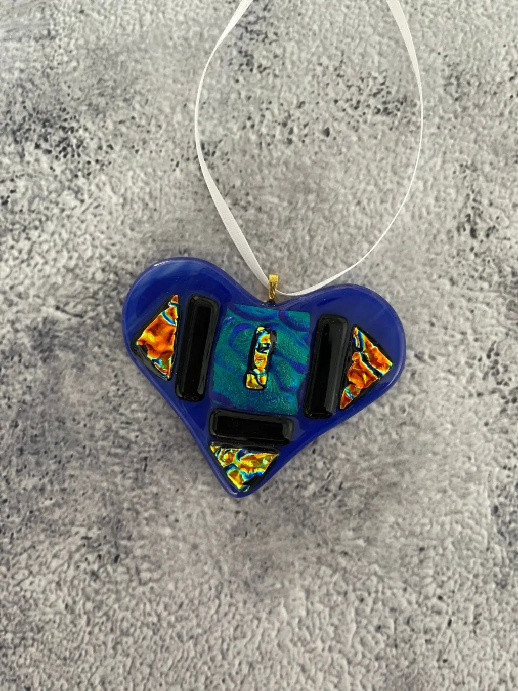 “Luminous Depths” Heart Ornament 3-1/2″ x 3″ - Fused Glass