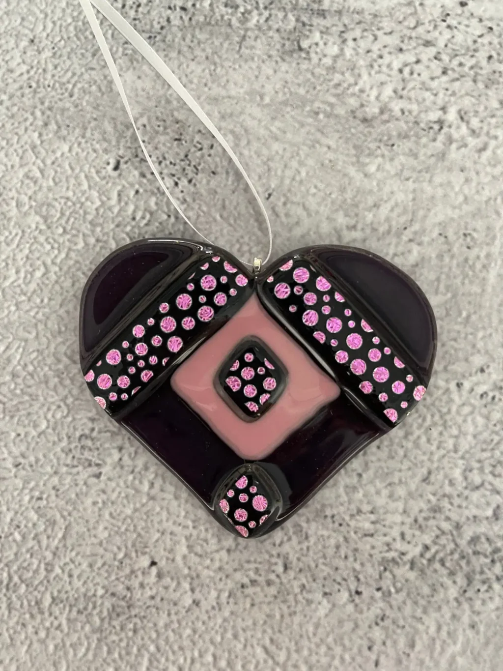 “Sparkle Heart” Heart Ornament 3-1/2″ x 3″ - Fused Glass