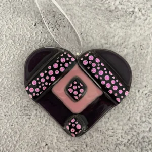 “Sparkle Heart” Heart Ornament 3-1/2″ x 3″ - Fused Glass