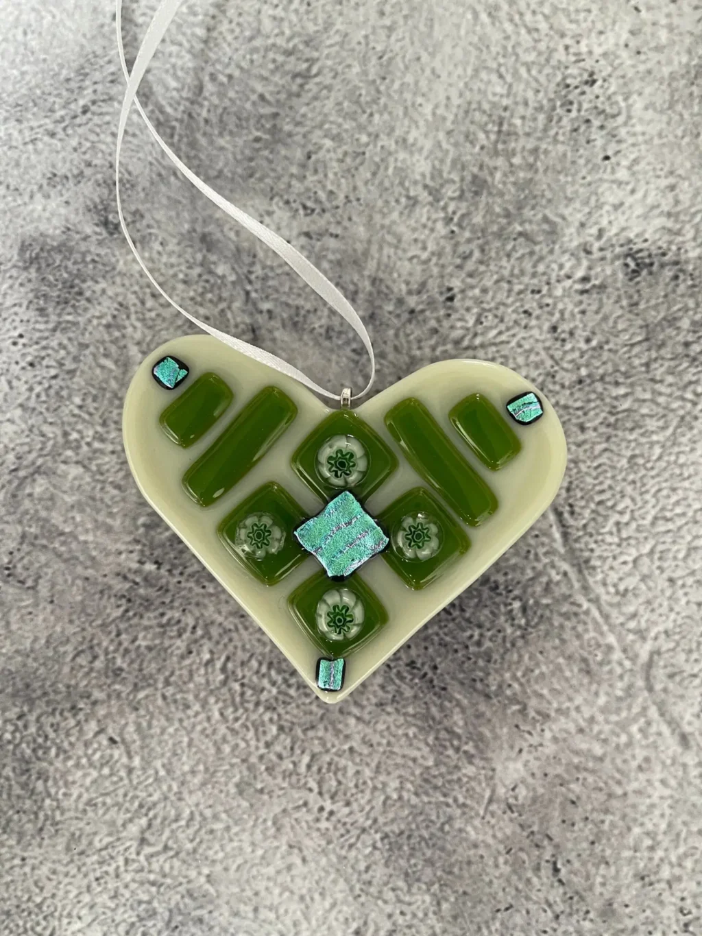 “Spring Harmony” Heart Ornament 3-1/2″ x 3″ - Fused Glass