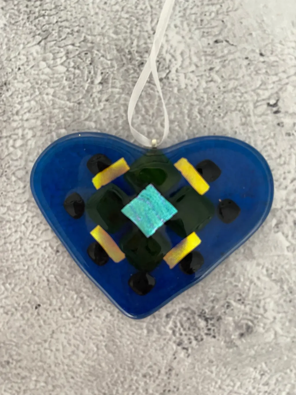 “Ocean Dream” Heart Ornament 3-1/2″ x 3″ - Fused Glass