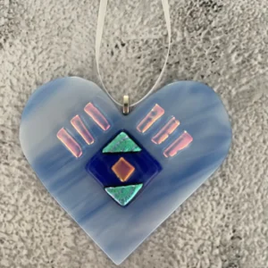 “Celestial Love” Heart Ornament 3-1/2″ x 3″ - Fused Glass