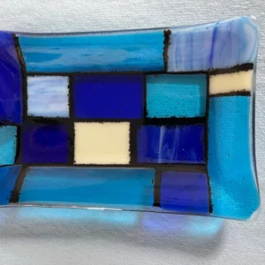 “Geometry of Tranquility” Small Dish 3-1/2″ x 5-1/2″ - Fused Glass