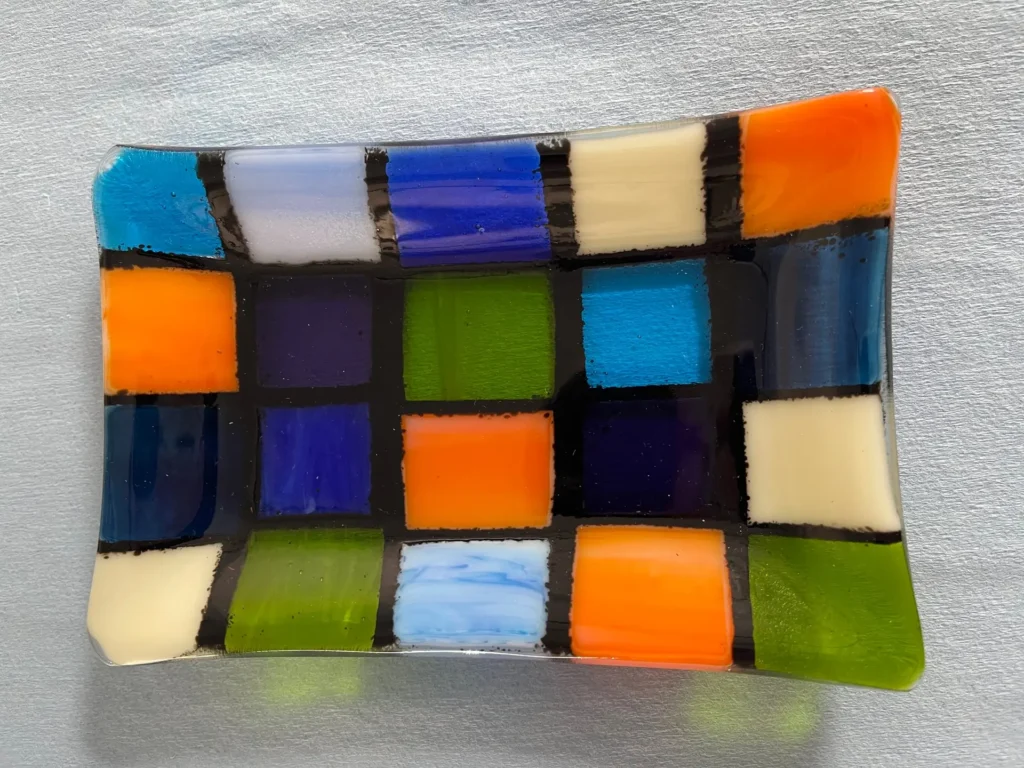 “Brilliance Squared” Small Dish 3-1/2″ x 5-1/2″ - Fused Glass