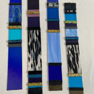 “Cobalt Cascades” 4-Panel Wall Art – Each Panel 25″ x 3″ - Fused Glass