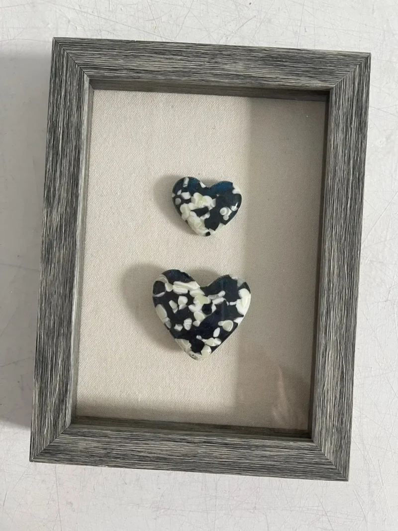 “Ink and Ivory” Framed Hearts 6″ x 8″ - Fused Glass