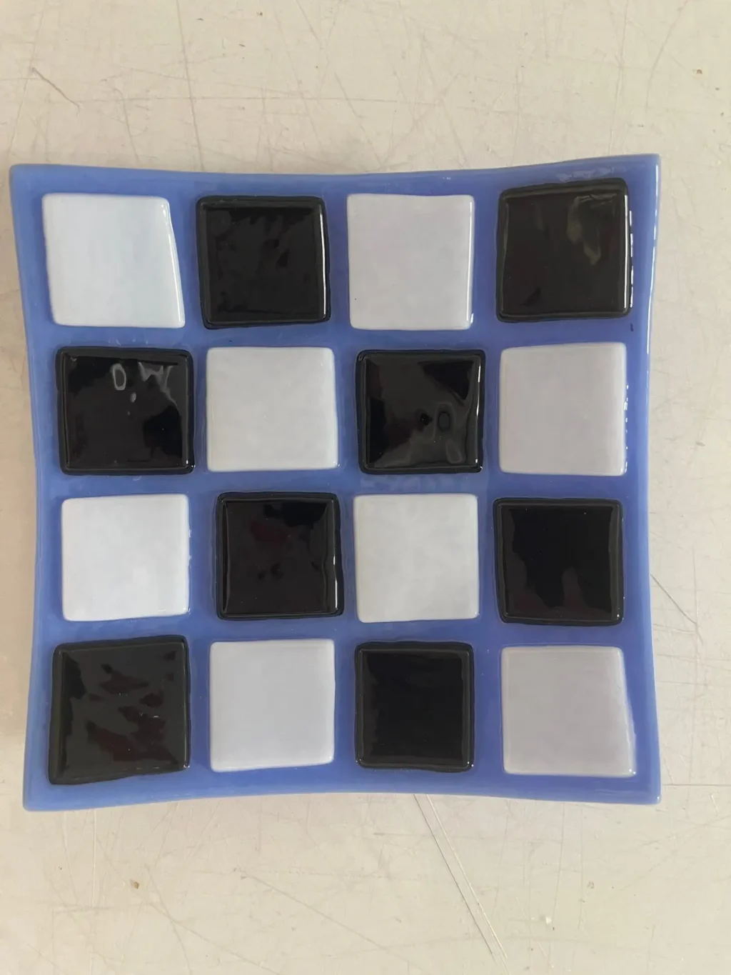 “Blue on Black” Tray 5″ x 5″ - Fused Glass