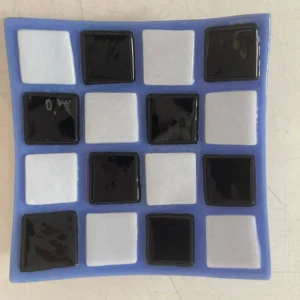 “Blue on Black” Tray 5″ x 5″ - Fused Glass