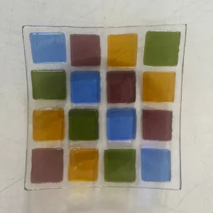 “Harlequin Palette” Small Tray 5″ x 5″ - Fused Glass