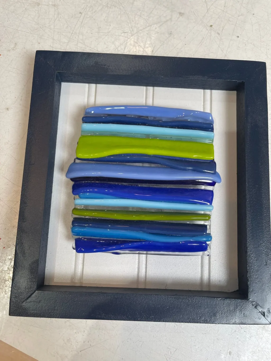 “Ocean Rhythms” Framed Art 7-1/2″ x 8″ - Fused Glass