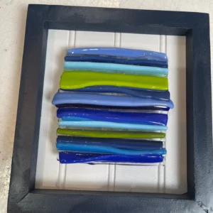 “Ocean Rhythms” Framed Art 7-1/2″ x 8″ - Fused Glass